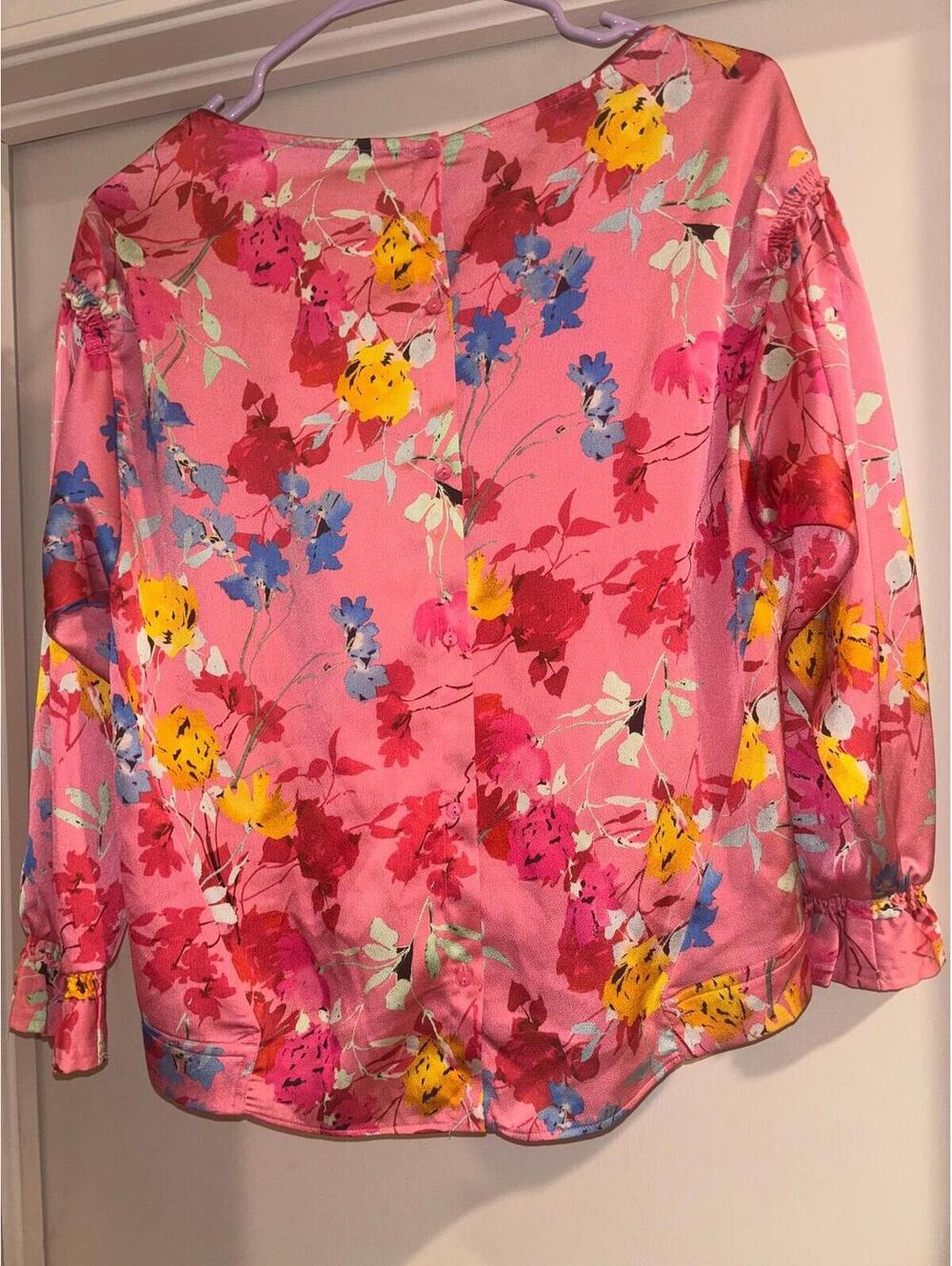 Zara Basic Pink Floral Smocked Blouse XS Boho Romantic Top